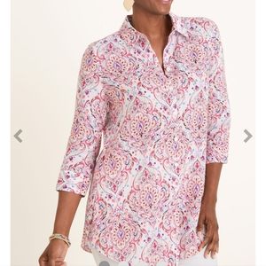 Chico's Linen No-Iron Scroll-Print Side-Button Tunic